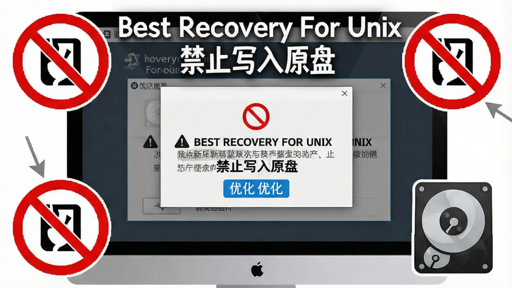 һ��չʾBest Recovery For Unix���ֲ���ע�������AI��ͼ������Ϊ������Ļ�ϵ����������뾯����ʾ������Ϊ���뵯���������Χ���ƽ�ֹд��ͼ���Ӳ��ͼ�꣬�Ű�Ϊ����ͻ�������Ϊ��ʾ���գ�ϸ�ڰ�����ɫ��ֹ���š���ɫ�Ż���ǩ�ͻ�ɫ��ʾ���֣�����ɾ�������Ϊ���壬ͼƬ�д������֡�Best Recovery For Unix ��ֹд��ԭ�̡�