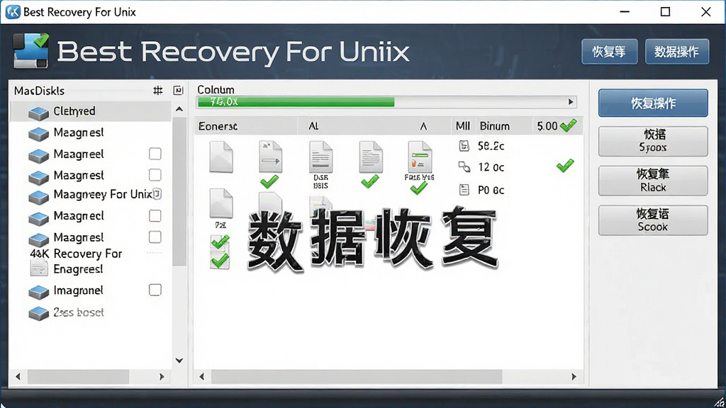 һ��չʾBest Recovery For Unix�����������ϸͼƬ������Ϊ���������ڣ�����Ϊ�������б��������ļ�ɨ�������Ҳ�ָ�������ť���Ű��������򣬷��Ϊרҵ�Ƽ��У�ϸ�ڰ������������ļ�����ͼ�����ɫ��ѡ��ǣ�����ɾ����࣬����Ϊ����4K���޶���Ԫ�أ�ͼƬ�д������֡�Best Recovery For Unix���͡����ݻָ���