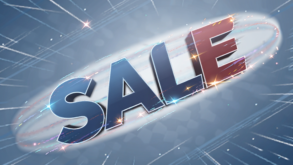 软件名称Xara3D,主体是一个正在旋转的3D文字“SALE”带有拖尾光效,布局为动态对角线构图,排版体现动画运动轨迹,风格为促销广告感,细节包括背景有速度线和闪光点,画质高清,干净,无多余元素
