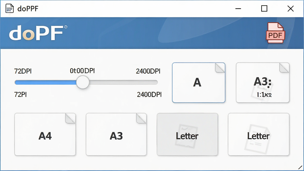 doPDF�����ӡ���ֱ�������������廭������չʾһ������ӵ͵��߱�ע72DPI��2400DPI���Ա���A4��A3��Letter��ҳ��ߴ�ѡ�Ƭ�����岼��Ϊ���½ṹ�����Ϊ��Լ����磬ϸ��������doPDF�������ƺ�PDF�ĵ�ͼ�꣬����ɾ����䣬�����������޶���Ԫ��