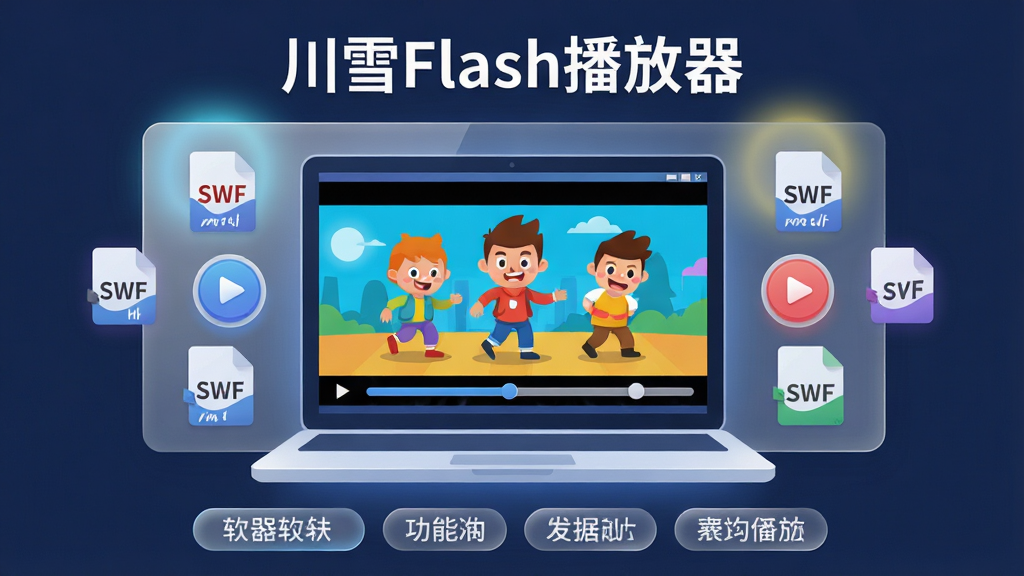 �������ƴ�ѩFlash������������Ϊһ̨�򿪵ıʼǱ�������Ļ����Ļ�����ڲ���ɫ�����޵�Flash������ɫ����Χ������SWF�ļ�ͼ�ꡢ���ſ��ư�ť�ͽ�����Ԫ�أ����ֲ������ľ۽�ʽ��ͼ���Ϸ����������������֡���ѩFlash�����������·����й��ܱ�ǩ���Ű������������Ϊ��ƽ���Ƽ���UI�廭��ϸ�ڰ�����͸��ë������塢��ͽ�����Ρ�Բ�Ǿ��ΰ�ť�����ʸ��壬�ɾ����޶���Ԫ��