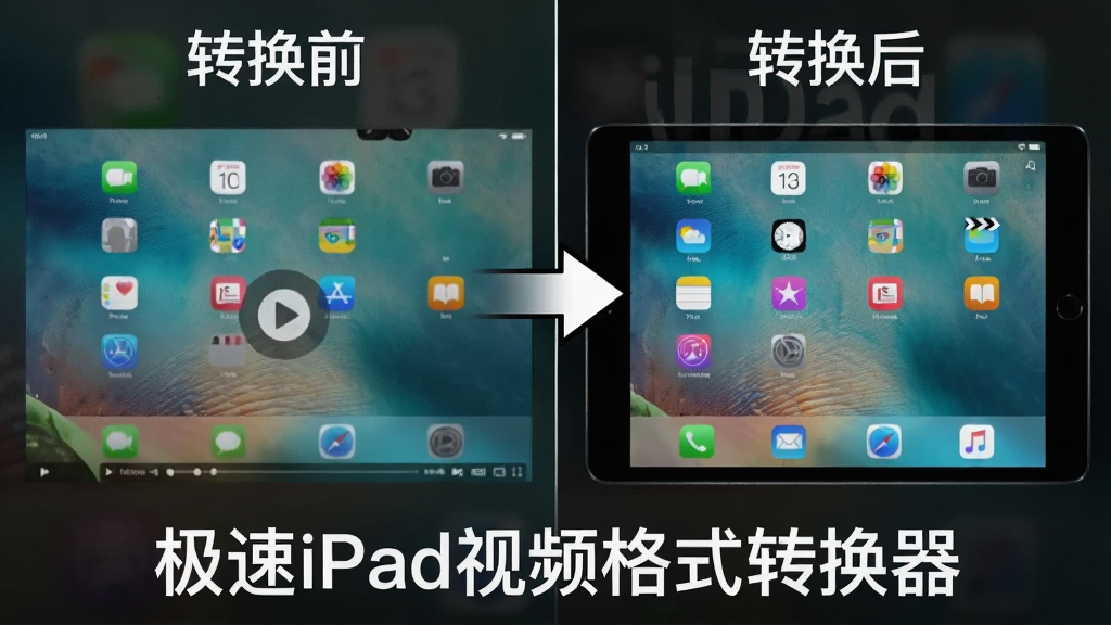 极速iPad视频格式转换器画质对比展示图,画面分为左右两部分,左侧标注