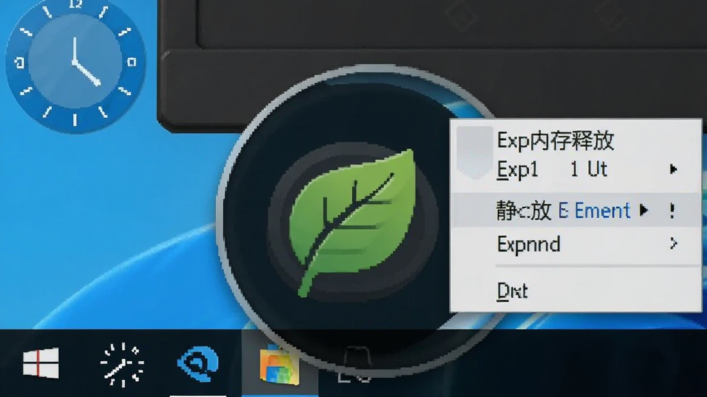 �������ơ�Exp�ڴ��ͷš�ϵͳ���̾�Ĭ����״̬������ΪWindows���������½���������Ŵ���д�����ְ�����ɫҶ����״����ͼ�����Ҽ��˵����Ű��࣬���Ϊдʵ�����ͼ�磬ϸ�ڰ���ʱ�ӡ�����ͼ�ꡢ����ͼ�꣬���������ɾ����޶���Ԫ��