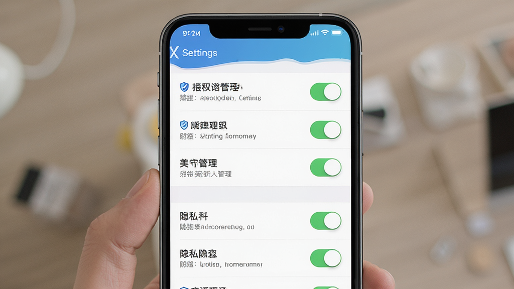 美缘婚恋安全设置界面展示,主体为手机屏幕显示权限管理列表与隐私开关,布局为纵向列表式,排版规整,风格为系统设置风格,细节包括开关按钮、盾牌图标、文字说明,画质高清,干净,无多余元素