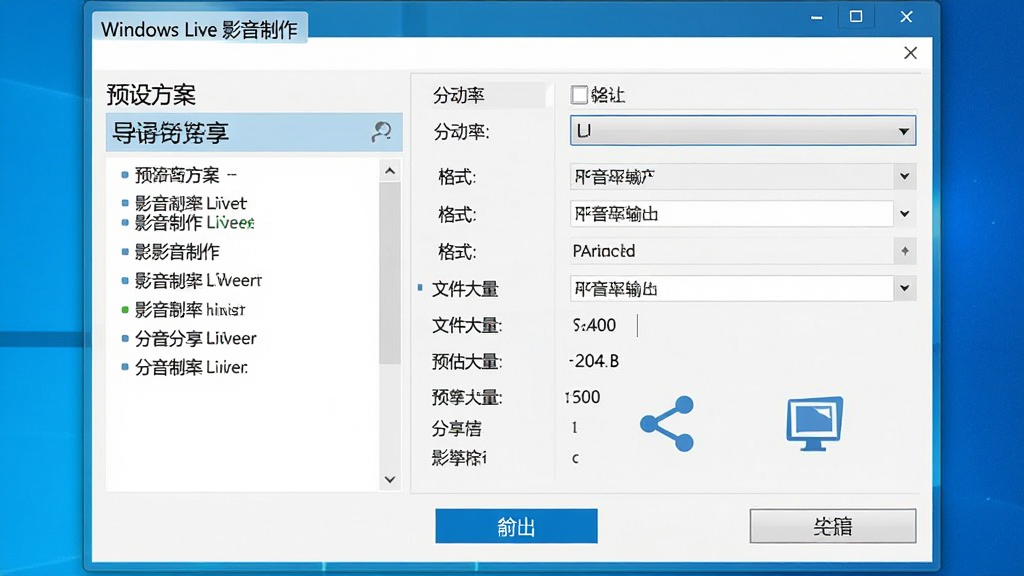 Windows Live Ӱ�����������������ý���չʾ������Ϊ��������ѡ�񴰿ڣ�����Ϊ���Ԥ�跽���б����Ҳ���ϸ������塢�ײ�������ť���Ű����������Ϊ��ƽ����Ʒ��ϸ�ڰ����ֱ��������˵�����ʽѡ��ļ���СԤ��������ͼ�꣬��������ʾ����