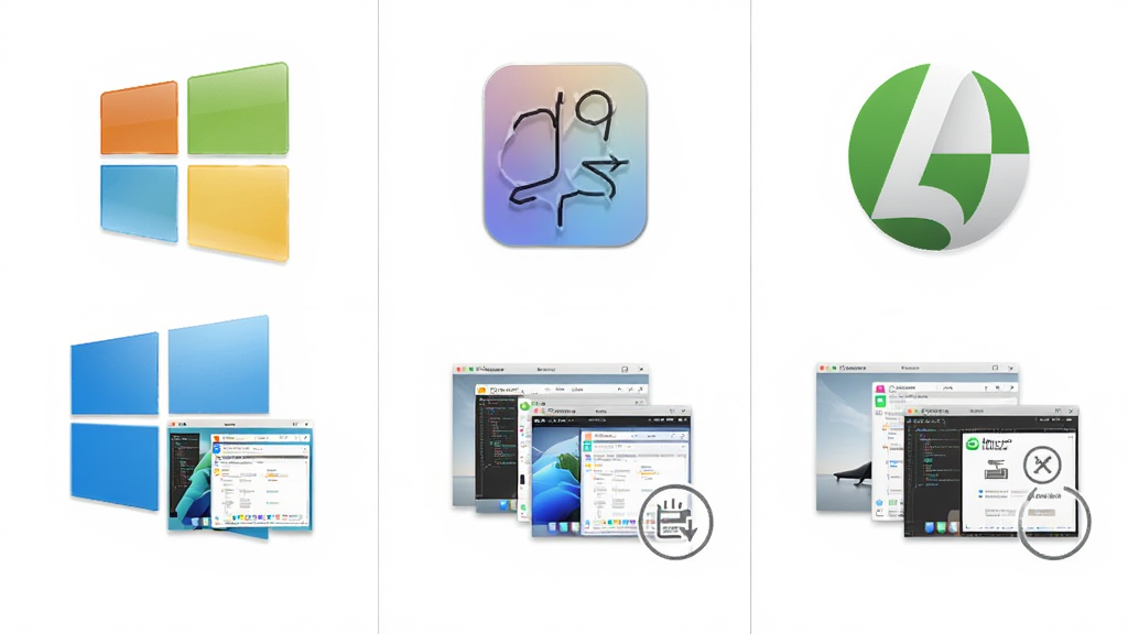 ExifCleaner跨平台兼容示意,主体为Windows、macOS、Linux三个系统图标与软件界面并列,布局为横向三等分,排版展示多系统支持特性,风格为科技简约风,细节包括系统Logo、软件窗口缩略图、离线运行标识,画质高清,干净,无多余元素