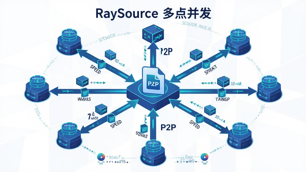 һ��չʾ RaySource P2P ����ԭ����ʾ��ͼ�����������Ƕ�����ݽڵ�Χ�������ļ��������ݴ��䣬���ֲ��÷���״�ṹ���Ű�����չʾ�������򣬷��Ϊ�Ƽ�����Ϣͼ��ϸ�ڰ�����ͷ�����ݰ�ͼ�ꡢ�ٶȱ�ʶ������Ϊ����ʸ���������ɾ��޶���Ԫ�أ�ͼƬ�����ֱ�ע��RaySource ��㲢����