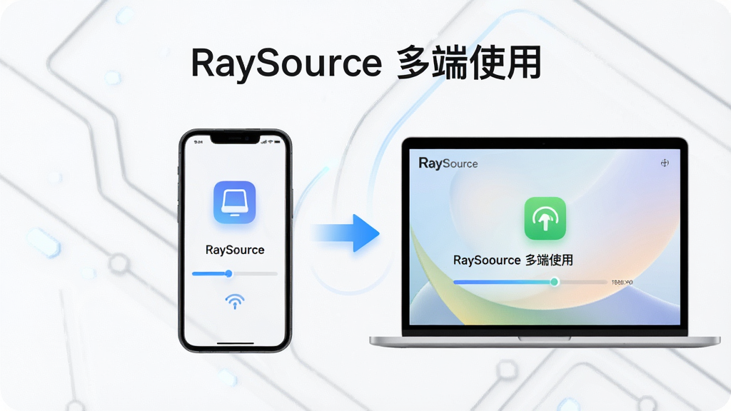 һ��չʾ RaySource �ƶ�������Զ�ͬ�����ص�ʾ��ͼ�������������ֻ���ʼǱ����Բ�����ʾ�����ֲ������ҶԳ��Ű棬���Ϊ�ִ��Ƽ��磬ϸ�ڰ����������������ͷ���豸ͼ�꣬����Ϊ������Ⱦ�������ɾ��޶���Ԫ�أ�ͼƬ�����ֱ�ע��RaySource ���ʹ�á�
