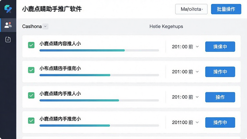 一张软件任务队列界面图,画面中显示一个任务列表,列表中排列着多条待发布内容,每条内容前有状态勾选框,顶部有批量操作按钮,界面主体为