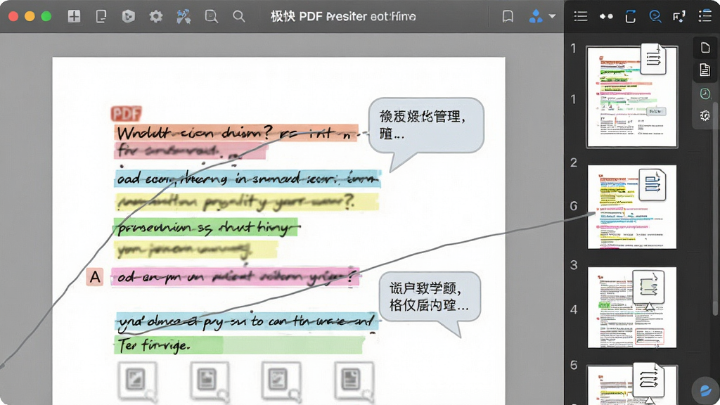 һ��չʾ����PDF�Ķ�����ע��ҳ��������ܵ�ͼƬ������ΪPDF�ĵ�ҳ���ϵĸ�����ע���Ҳ�ҳ������ͼ��壬����Ϊ�Ķ�����ȫò���Ű�����������ͱ�עʾ�������Ϊ�����칫�磬ϸ�ڰ�����ɫ������ע�����ݺ�ҳ������ͼ�꣬�����������ɾ����޶���Ԫ��