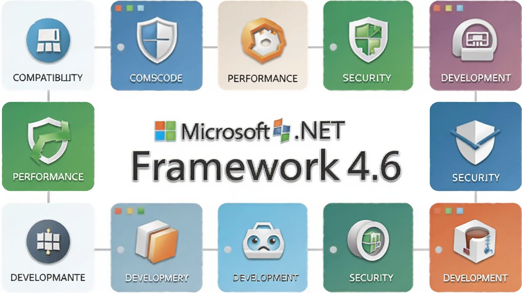 一张展示 Microsoft .NET Framework 4.6 功能特性的示意图,画面以软件名称