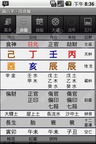 论八字安卓版排盘界面截图