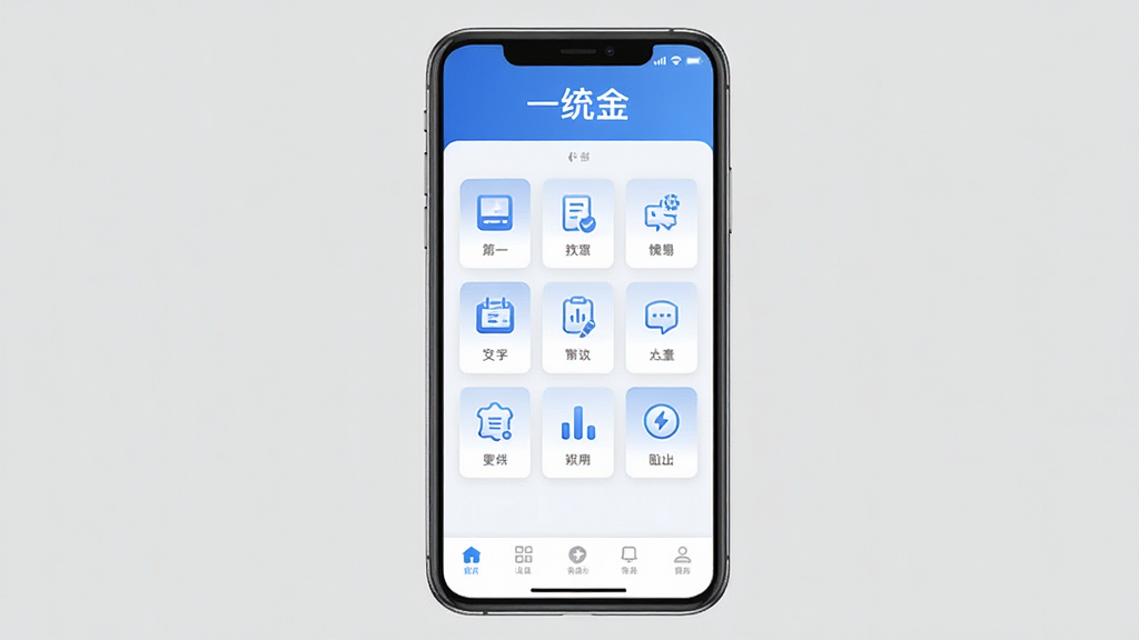 一统金软件主界面全貌展示,手机屏幕居中摆放,界面采用简洁卡片式布局,顶部显示软件名称