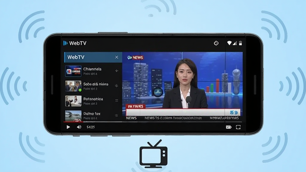 ��������չʾһ��������õİ�׿�����ֻ����ֻ���Ļ�ڳ���WebTV��������Ƶ���Ž��棬�����а������Ƶ���б����Ҳ����ڲ��ŵ����Ż��棬�ֻ��·�����һ����Լ�ĵ���ͼ�ꡣ����Ϊǳ��ɫ���䣬���ܵ�׺ϸС���źŲ���������������Ϊ��ƽ���Ƽ��磬ϸ���������Ű���У����ʸɾ��������޶���Ԫ�ء�