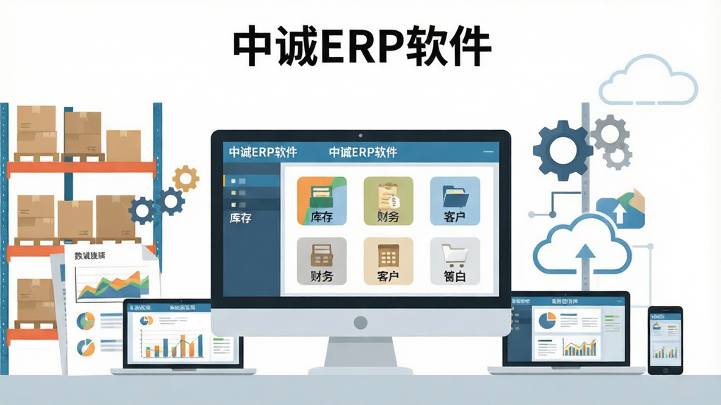 一幅现代企业办公场景插画,画面中央是一台打开着