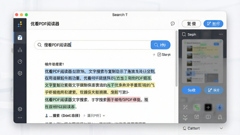 �ſ�PDF�Ķ������������븴�ƹ���չʾ�������������������棬�������������˹ؼ��ʣ��ĵ��ж�Ӧ���ֱ�������ʾ���Ҳ��и��ƺ���ע��ť������Ϊ�����������棬����Ϊ���ҷ������Ű����������Ϊ�ִ��칫�磬ϸ�ڰ���������ǡ�������͹����������ʸ��壬�ɾ����޶���Ԫ��