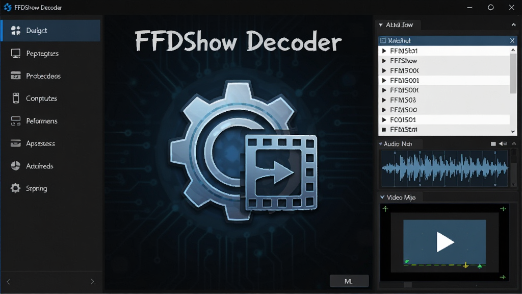 FFDShow Decoder ��������չʾ������Ϊ����λ�ô��г����뽺ƬԪ����ϵĿƼ���ͼ�꣬���ֲ������ҷ����Ű棬����ǹ��ܵ����˵����Ҳ�����Ƶ���������壬���Ϊ�ִ�������ɫ�Ƽ��磬ϸ�ڰ��������ʽ�б�����Ƶ����ͼ����Ƶ��Ⱦʾ��ͼ�����ʸ��壬�ɾ��޶���Ԫ�أ�ͼƬ�����ְ�����FFDShow Decoder��