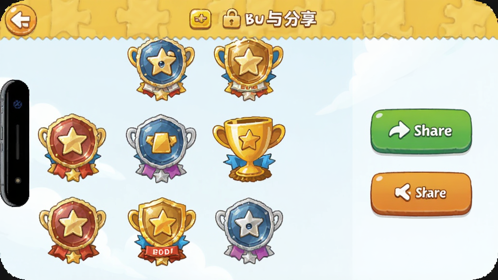 ƴͼ�߸�����Ϸ�ɾ���������棬����չʾ����ѽ����ĳɾͻ��£��Ա��з�����ť�ͱ��水ť���ֻ��������֣���������ã����������ɾ����޶���Ԫ��