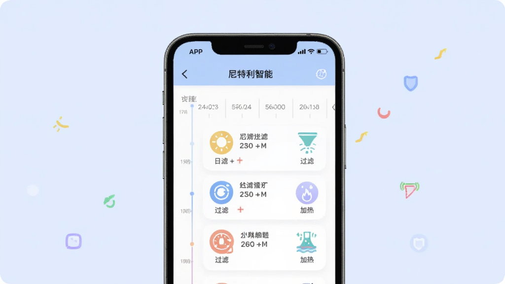 ���������ǡ����������ܡ�APP�Ķ�ʱ��������ҳ�棬��Ļ����ʾʱ����Ͷ���豸�Ķ�ʱ���ؼƻ����еƹ⡢���ˡ����ȵ�ͼ�ꣻ�ֻ������Ű���������ɫ��ͣ�����Ϊ����ɫ��������ɾ����䣬ϸ�ڷḻ�������������޶���Ԫ�أ��ʺ��������ܽ�����ͼ��