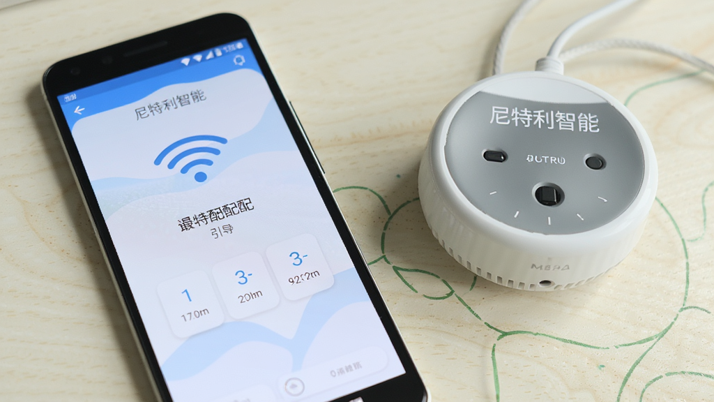 ����������һ����׿�ֻ���ʾ�����������ܡ�APP���豸��������ҳ�棬��Ļ����Wi-Fiͼ��Ͳ�����ʾ���ֻ��Ա߷���һ�������������豸ʵ�����Ϊ����ǳɫ���棬����������ʵ�ã�ϸ�ڸɾ��������������޶���Ԫ�أ��ʺϽ̳���ͼ��