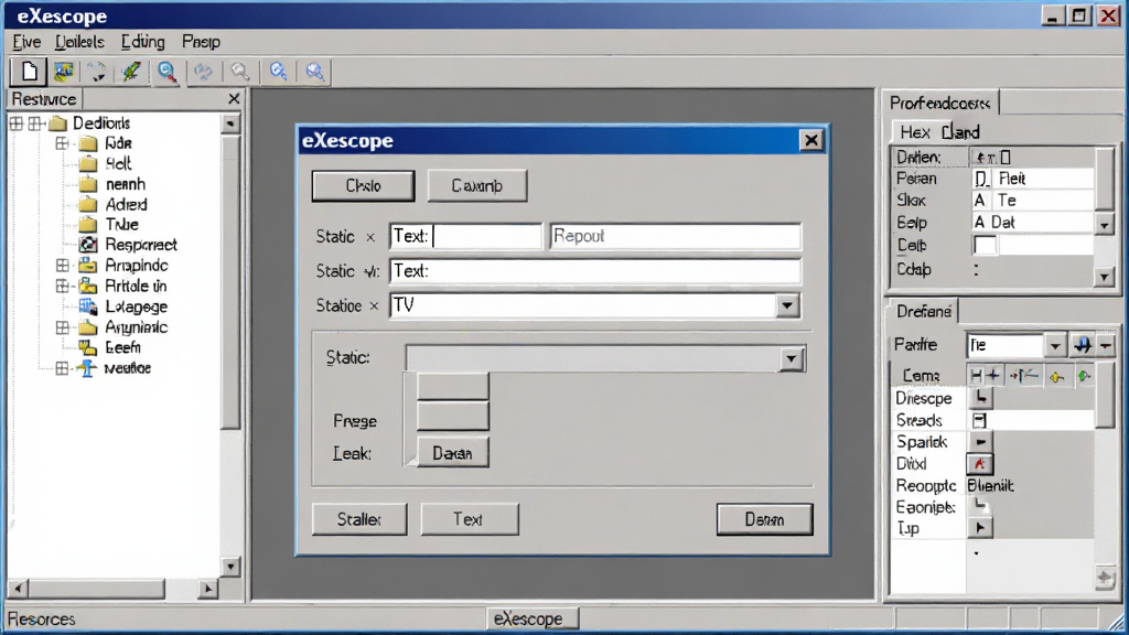 һ��չʾ eXescope �Ի���༭���ܵ�ͼƬ������������������ʾһ���Ի�����ԴԤ����������ť���ı��򡢾�̬���ֵȿؼ���������Ϊ���� Windows ���򣬲���Ϊ�����Դ���Ҳ�Ի���Ԥ�������дʵ��ϸ�ڰ����ؼ��߿����ֱ�ǩ��������壬�����������ɾ����޶���Ԫ��
