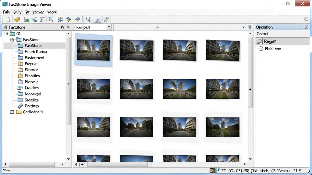 һ��չʾ FastStone Image Viewer �����������ͼƬ���������������ڣ�����Ϊ����ļ�Ŀ¼�����м�����ͼ�����Ҳ������壬�Ű��������������Ϊ�ִ���Լ�Ƽ��磬ϸ�ڰ�������ͼԤ����������ͼ�ꡢ״̬����Ϣ�����ʸ��壬�ɾ����޶���Ԫ��