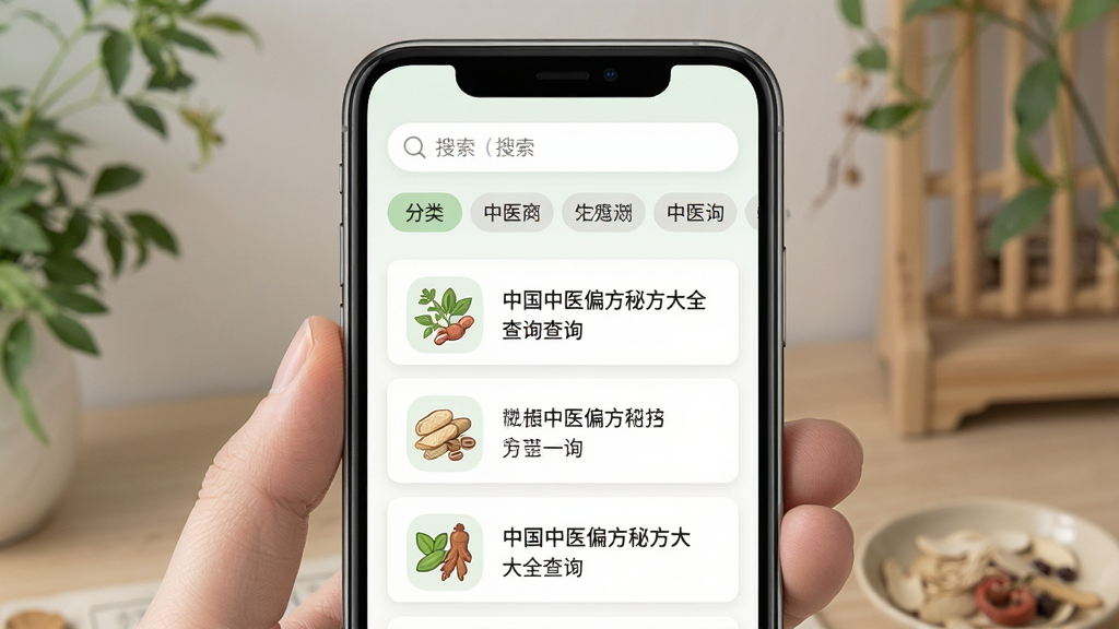 ����Ϊ�ֻ���Ļ��ʾ��ҽƫ���б����棬����Ϊ���½ṹ���Ϸ�Ϊ������ͷ����ǩ���·�Ϊ������Ƭ�б������Ϊ���¼�Լ���ƶ���UI��ƣ�ϸ�ڰ�����ҩͼ������ֱ��⡰�й���ҽƫ���ط���ȫ��ѯ�������ʸ���ɾ����޶���Ԫ�ء�