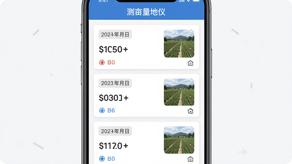 手机应用界面展示测量历史记录列表,顶部有