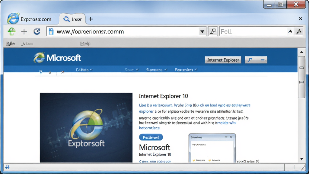 一张展示 Internet Explorer 10 浏览器主界面的预览图,画面中央是浏览器窗口,顶部地址栏清晰可见,页面显示微软官方风格的技术介绍页面,整体布局简洁大方,采用蓝白配色,风格为现代软件界面截图,细节上体现窗口阴影与按钮质感,画质清晰,干净,无多余元素