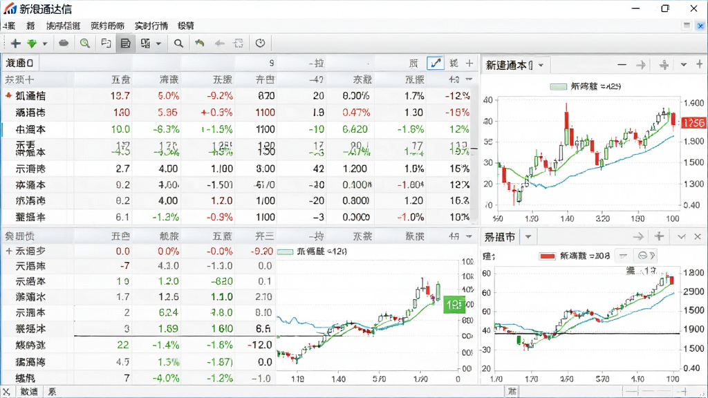 一张新浪通达信软件实时行情界面的图片,画面中显示多只股票的涨跌幅与五档盘口数据,数字以红色绿色区分,界面简洁专业,布局为表格加图表混合排版,风格现代科技感,画质清晰干净,无多余元素