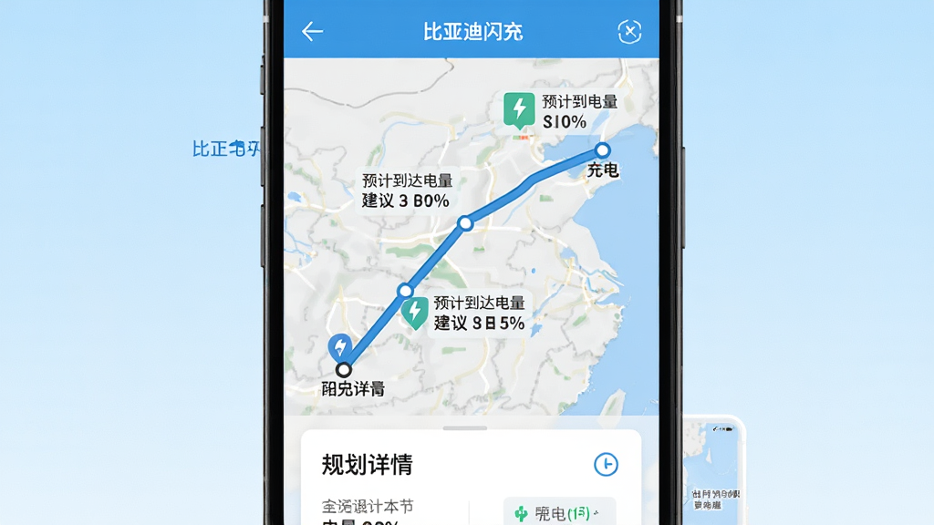 һ��չʾ��;���滮����Ĳ廭������Ϊ�ֻ���Ļ��д����Ļ����ʾ�����ǵ����䡱APP��·�߹滮ҳ�棬��ͼ����һ������㵽�յ��·�ߣ���;��ע�˶�����վ�Ƽ��ڵ㣬ÿ���ڵ�����ʾԤ�Ƶ�������뽨����ʱ������Ļ�·��й滮���鿨Ƭ�����岼��Ϊ�����ֻ���Ļ��ͼ������Ϊǳ��ɫ���䡣���Ϊ��ƽ��UI�廭�磬ϸ�ڰ���·�����������վͼ�ꡢ�����ٷֱȱ�ǩ�������������ɾ����޶���Ԫ��