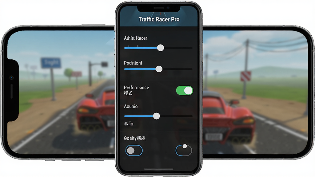 Traffic Racer Pro��Ϸ���ý�����ͼƬ������չʾ�ֻ���Ļ�ϵĻ��ʵ��ڻ��顢����ģʽ���ء�������������������Ӧѡ�����Ϊ�������ò˵��������������ϸ�ڰ������ظ���������̶ȡ����ֱ�ǩ�����ʸ��塢�ɾ����޶���Ԫ�ء�