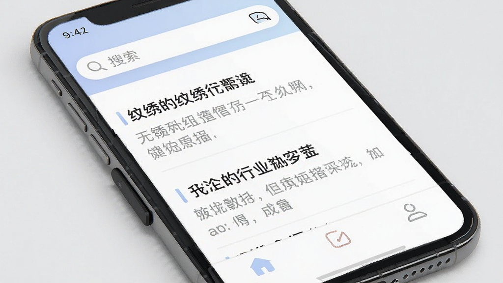 一诺集APP资讯页面展示,手机屏幕显示纹绣行业新闻列表,包含标题和摘要,页面顶部有搜索栏,底部有导航菜单,整体配色柔和,排版清晰,风格现代,画质干净