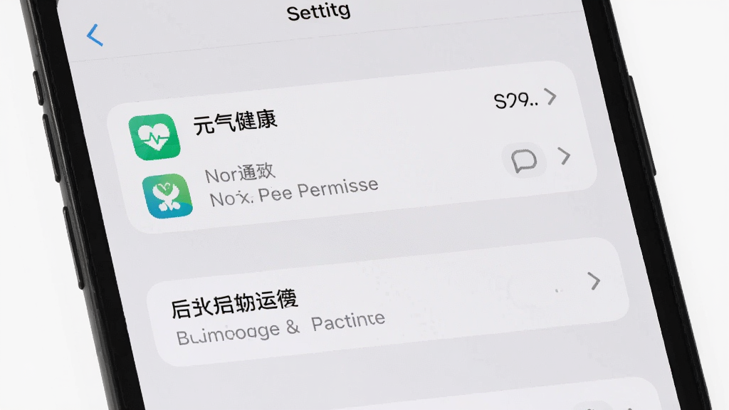 一张展示手机设置界面的图片,界面中显示“元气健康”应用的通知权限与后台运行设置选项,背景为浅灰色,风格简洁,布局居中,细节清晰,画质干净,无多余元素。