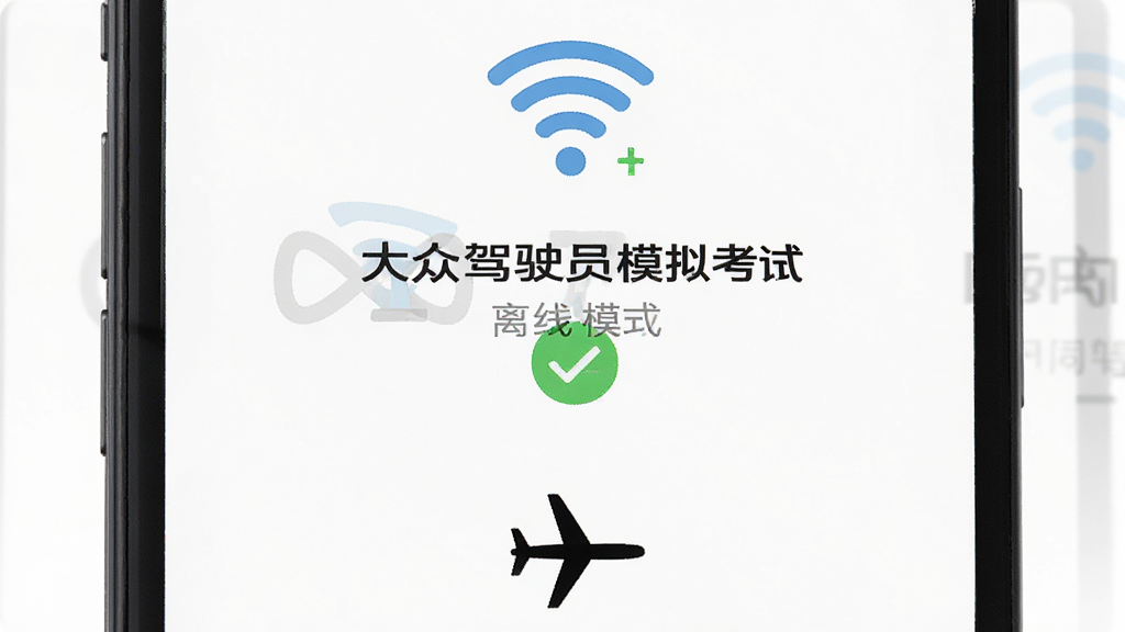 主体为一部手机显示离线下载完成界面,布局采用上下构图,排版为手机居中、上方显示WiFi图标、下方显示飞机模式图标,风格为扁平化图标风,细节包含