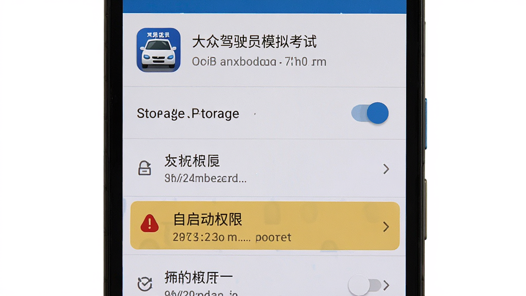 主体为一部安卓手机屏幕显示权限设置界面,布局采用竖屏居中构图,排版为设置列表从上到下排列,风格为系统UI写实风,细节包含