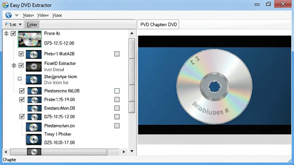 一张展示 Easy DVD Extractor 智能识别DVD章节功能的图片,主体为软件界面中光盘章节树状列表,布局为左侧列表右侧预览,排版整齐,风格为专业软件截图,细节包括章节缩略图、时长标签、勾选框,画质高清,干净,无多余元素