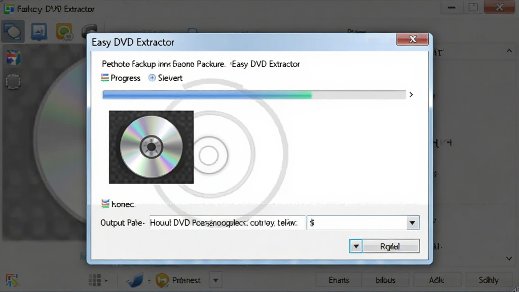 一张展示 Easy DVD Extractor 光盘镜像备份功能的图片,主体为软件界面中ISO镜像制作进度窗口,布局为居中弹窗,排版简洁,风格为软件操作截图,细节包括进度条、光盘图标、输出路径选择框,画质高清,干净,无多余元素
