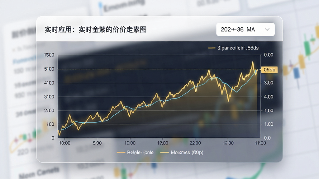 主体为实时金应用内的金价走势图界面,布局为上方标题与时间筛选按钮下方为折线图,排版采用卡片式悬浮设计,风格为清爽数据可视化,细节包含金色折线、网格背景、坐标轴标签、图例说明,画质高清干净无多余元素