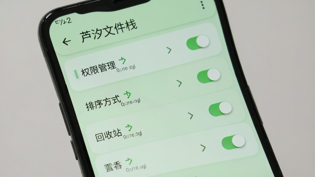 一部安卓手机展示芦汐文件栈的设置界面,顶部有