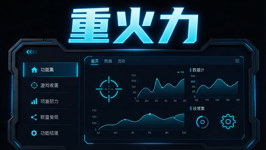 主体是一台充满科技感的游戏辅助工具界面,界面上方醒目地写着
