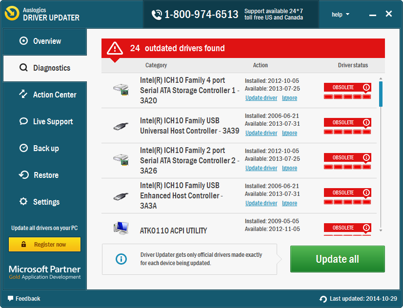Auslogics Driver Updater 扫描驱动结果页面