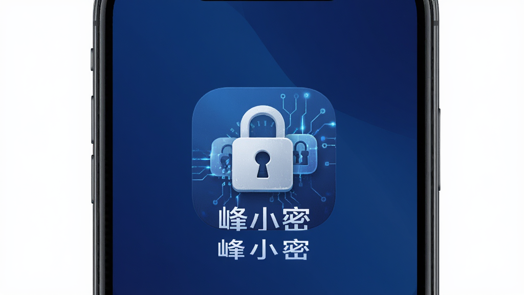 峰小密软件主界面展示,手机屏幕中央显示“峰小密”应用图标与名称,背景为深蓝色渐变,界面简洁干净,主体为手机和软件界面,布局居中,排版清晰,风格现代科技感,细节包含锁形图标与加密纹路,画质高清,干净,无多余元素