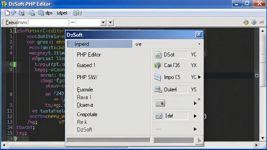 DzSoft PHP Editor软件界面局部特写,主体为代码编辑区显示代码片段插入菜单,布局为弹出式菜单覆盖在编辑器上方,排版中菜单项排列整齐,风格为Windows原生菜单风格,细节包括菜单文字、快捷键提示、图标,画质清晰,画面干净,无多余元素