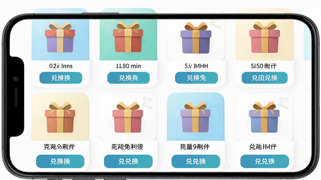 免氪游戏侠软件内展示游戏福利聚合页面,主体为手机屏幕中排列整齐的礼包图标与兑换按钮,布局采用网格状排列,排版简洁有序,风格为清新明快的扁平化设计,细节包含彩色礼盒图标与文字标签,画质高清干净无多余元素