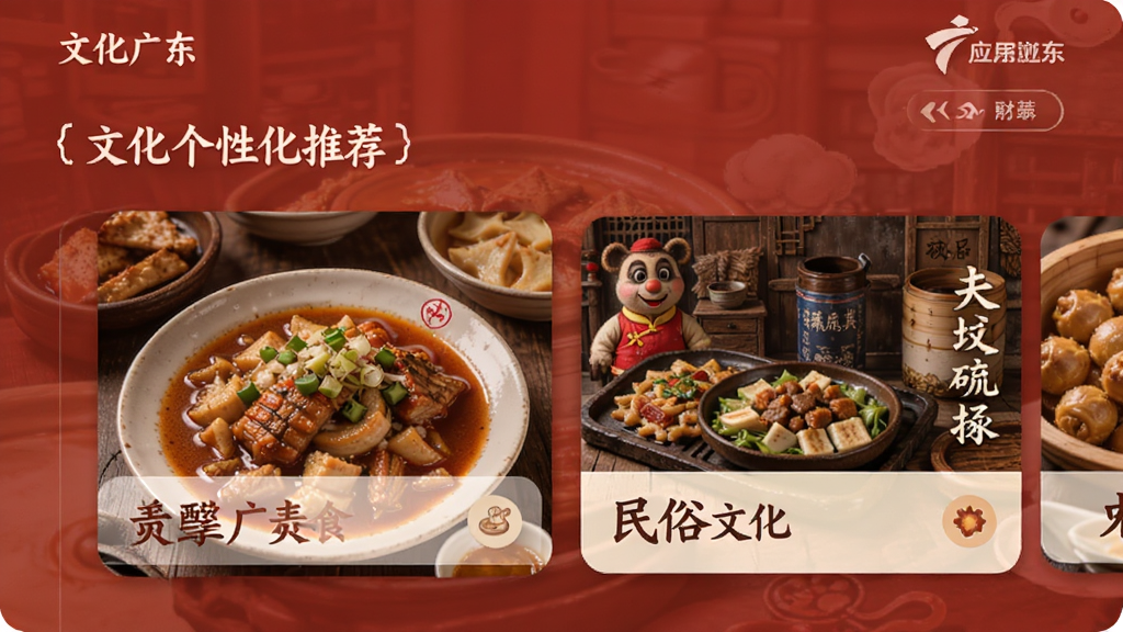 �Ļ��㶫Ӧ�ø��Ի��Ƽ�ҳ��չʾ�㶫��ʳ�������Ļ���Ƭ
