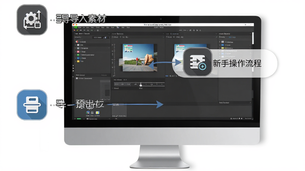 AnimateGif新手操作流程示意图,主体为电脑屏幕显示软件操作步骤,布局为分步流程图形式,排版从上到下依次排列,风格为教程图解,细节包含导入素材、编辑帧、预览、导出四个步骤图标,画质高清干净无多余元素