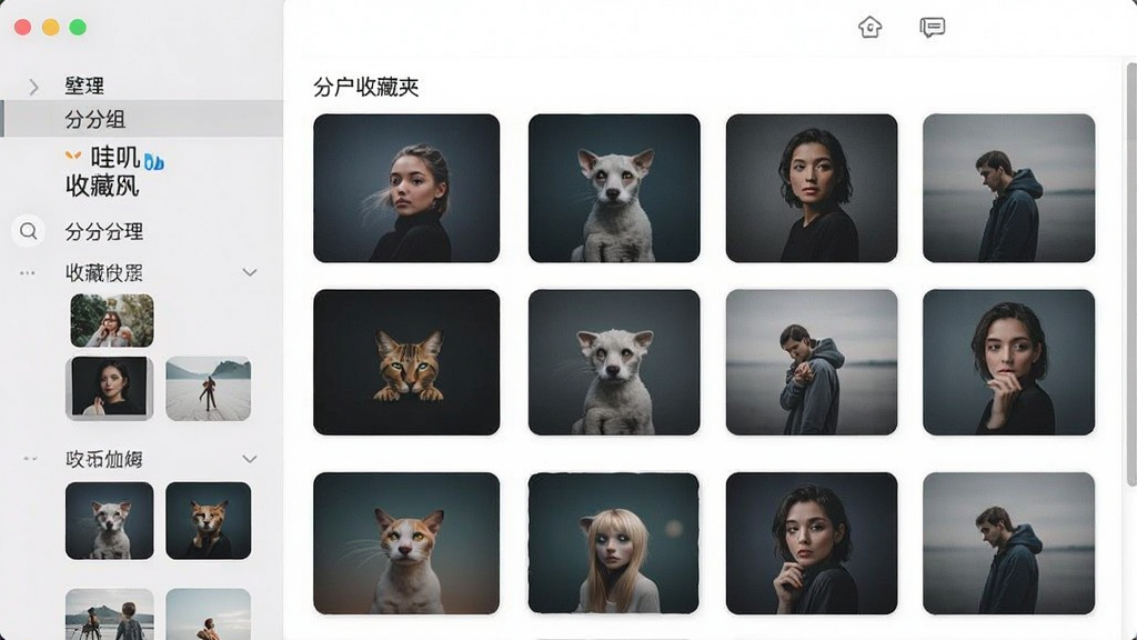 哇叽壁纸收藏夹管理界面,画面展示用户创建的多个收藏分组,每个分组内有多张壁纸缩略图,界面左侧为分组列表,右侧为壁纸预览区域,整体布局清晰,风格素雅,画质清晰,干净无多余元素