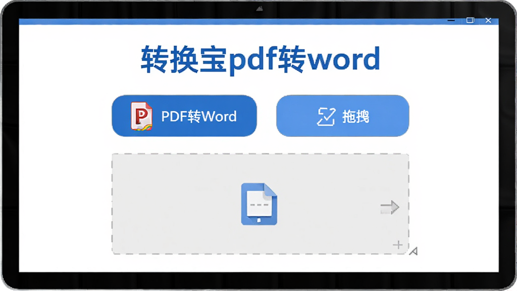 转换宝pdf转word软件主界面展示,居中布局,顶部为软件名称“转换宝pdf转word”,下方为PDF转Word功能按钮和文件拖拽区域,整体风格简洁清爽,蓝白配色,界面干净无多余元素,高清画质,适合软件下载站展示