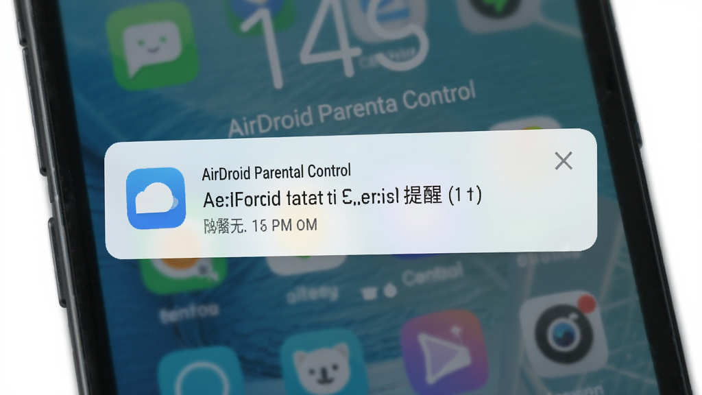 AirDroid Parental Control 通知提醒功能展示,主体为手机锁屏界面弹出家长端提醒通知,布局为通知卡片居中,排版简洁,风格为现代手机系统通知样式,细节包括应用图标、提醒文字、时间戳,画质高清、干净、无多余元素
